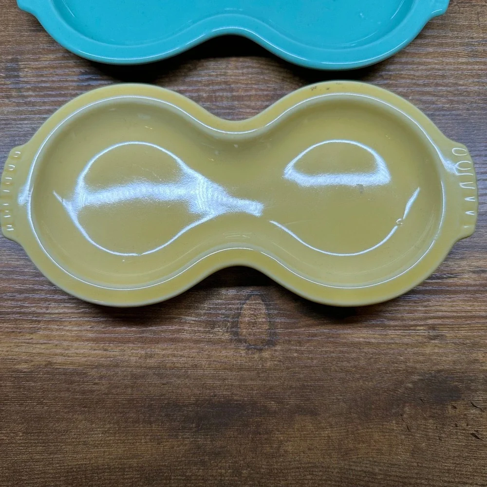 Fiesta HLC USA Figure 8 Relish Trays Set of 3 Blue Turquoise Yellow Ceramic Snac